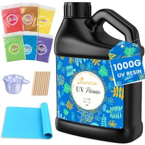 Bsrezn 1000g UV Resin Hard with Mica Powders of 6 Colors for Jewelry Making and Crafting (1000g x 1)