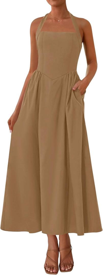 KIRUNDO Summer Dresses for Women 2026 Halter Maxi Wedding Guest Party Cocktail Semi Formal Elegant Classy Long Sundress