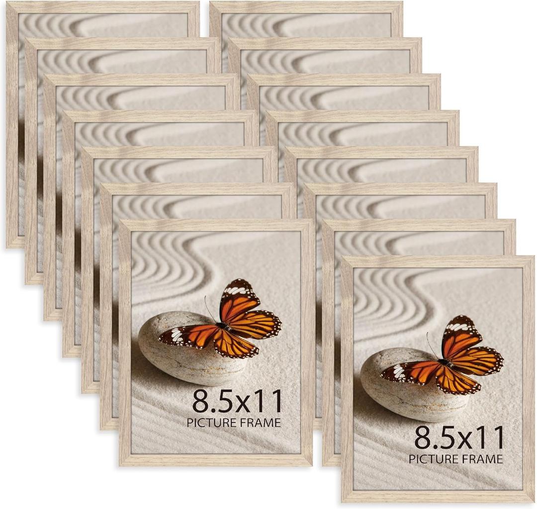 Memory Island 8.5x11 Photo Frames for Wall and Tabletop Display, 8.5 by 11 Walnut Wood Grain Picture Frames with HD Plexiglass, Set of 15