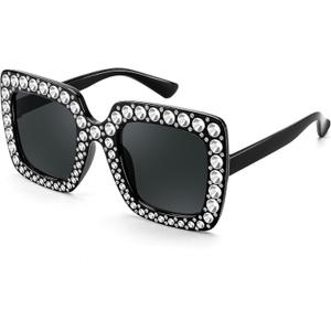 FEISEDY Kids Sunglasses for Girls Oversized Square Sparkling Party Sun Glasses Lightweight Fashion Shades B0053 (Black)