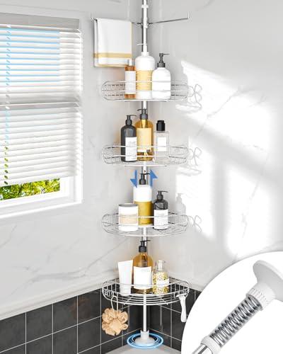 ALLZONE Corner Shower Caddy Tension Pole, 4-Tier Adjustable Shower Shelves, Rustproof Bathroom Shower Organizer Corner and Shower Racks for Inside Shower Storage, 56 to 113 Inch Height, Sliver