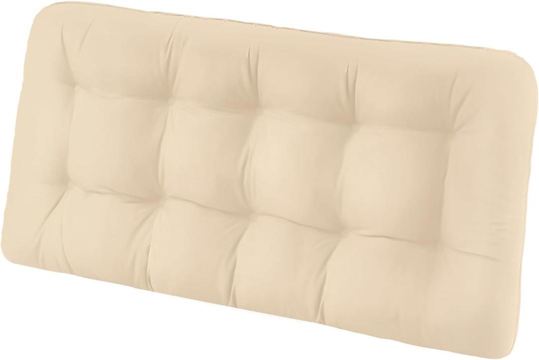 Tufted Bench Cushions for Outdoor Furniture, 48" x 18" Porch Swing Cushions Filled with Foam, Overstuffed Patio Cushions for Bench Loveseat with 2-3 Seats,Thick and Water Resistant, Beige