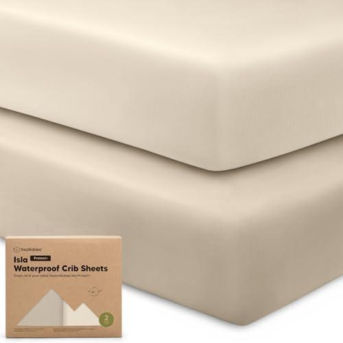 KeaBabies 2-Pack Waterproof Baby Crib Sheets for Boys, Girls - 52x28 Viscose Derived from Bamboo Toddler Bed Sheet Neutral, Fitted Crib Mattress Protector Cover for Baby Bedding, Soft & Gentle (Ecru)