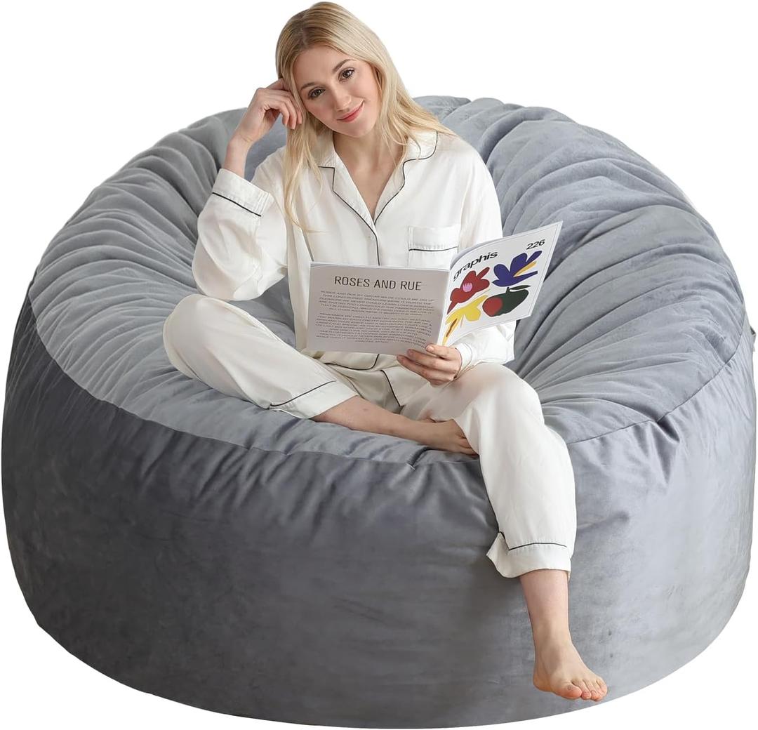 3 Ft Bean Bag Chair, Memory Foam Bean Bag Chairs for Adults with Filling, Round Bean Bag Sofa with Filler Included, Beanbags with Soft Dutch Velvet Fabric, 3 Foot, Dark Grey