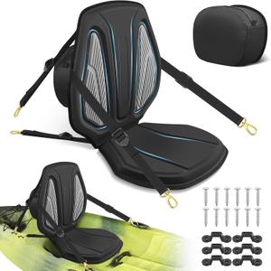 Vashly Kayak Seat with Back Support Universal Thicken Cushion Paddle Board Seat with Storage Bag for Sit-on-Top Kayak, Inflatable Kayaks, SUP, Tandem Kayaks (Strap Security: 6 Adjustable Straps) (Pack of 1 Black/Gray)
