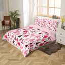 Manfei Pink Xmas Trees Duvet Cover Set Full Size, Christmas Theme Bedding Set 3pcs for Kids Boys Girls Adults, Happy New Year Comforter Cover Soft Polyester Quilt Cover with 2 Pillowcases,No Comforter