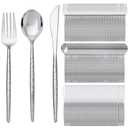 SUT 300PCS Silver Plastic Silverware Set - Disposable Utensils Include 100 Knives, Forks and Spoons - Hammered Cutlery for Party