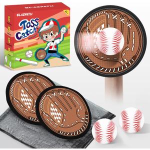 Toss and Catch Soft Sticky Ball Game Set for Kids 3-5, Toddler Baseball Glove Paddle Pads Catch Tennis Ball Sports Toys Indoor, Sticky Catcher Mitt with Softball Play Catching Beginner Set