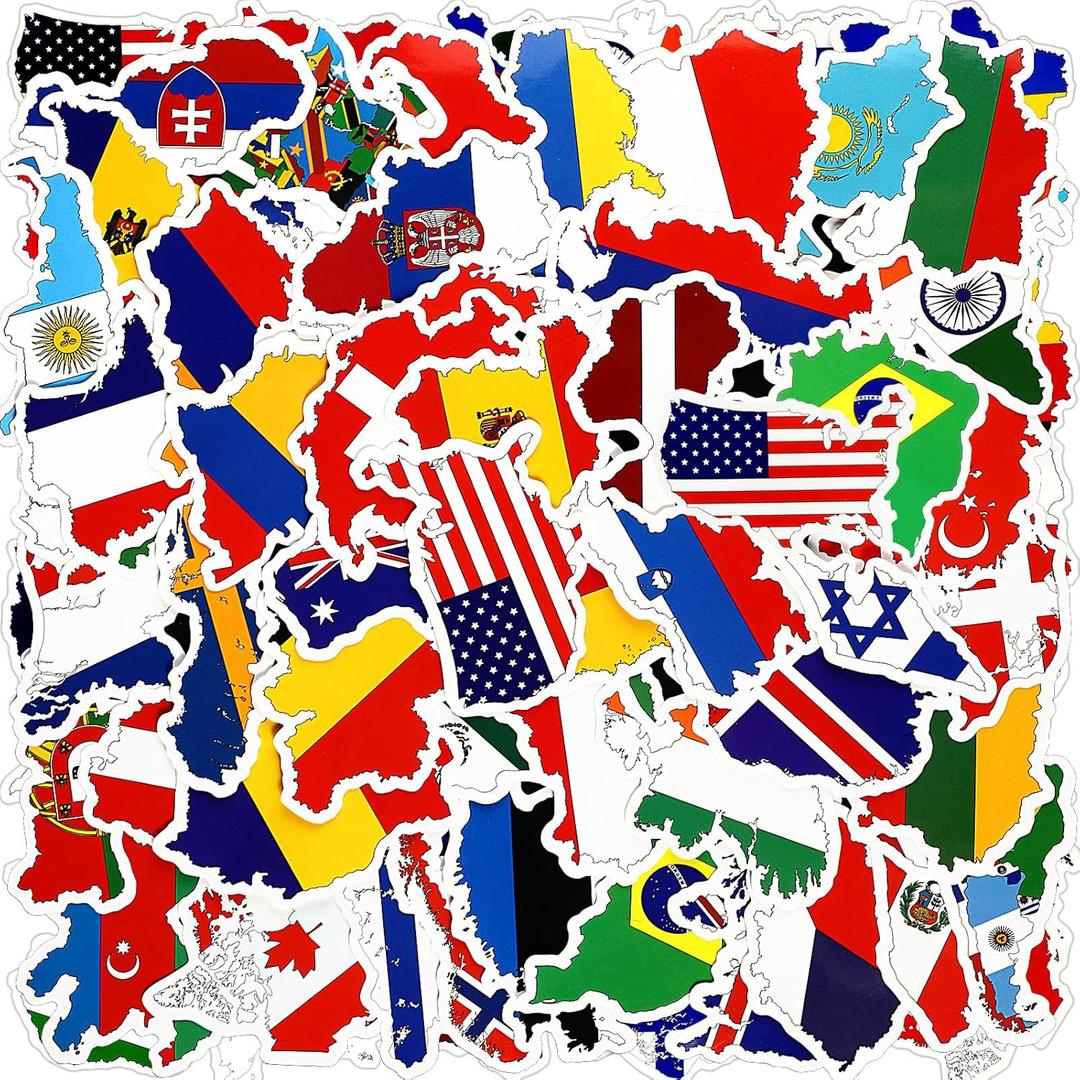 Chinco 100 Pcs World Country Flag Stickers Vinyl Map Waterproof Small Travel Around The World Stickers Decals Bulk for Luggage Laptop Suitcase