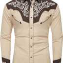 EL PIONERO Men's Western Shirt Long Sleeve Embroidered Cowboy Casual Snap Button Shirt (Medium, Khaki Chocolate)