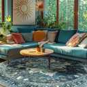 Area Rugs 8ft Washable Non-Slip, Floral Vintage Distress Print Pattern Medallion Carpet for Living Room Bedroom Dining Room, Teal Green Lake Blue Turquoise