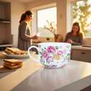 LanHong 25 Ounce Bone China Soup Bowls with Handles Large Soup Mug for Coffee Cereal Oatmeal Latte Flora Soup Bowl Bone China Soup Cup Microwave Safe (Pink Floral)