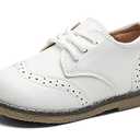 DADAWEN Toddler Boys Girls Dress Shoes - Comfort Oxford Shoes for Wedding, Church, School Uniform - Lace Up Loafer Flats (Little Kid) White (US Size 6 M)