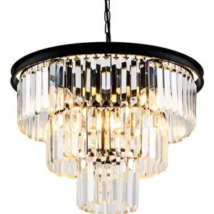 Modern Crystal Chandelier 20'' Black Chandeliers for Dining Room Contemporary Pendant Light Fixture Round 3-Tier K9 Crystal Chandelier Adjustable Height for Living Room, Foyer, Entryway, Bedroom