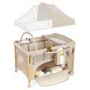 Baby Bassinet 5 in 1 Pack and Play,Baby Crib Portable,Beside Sleeper,Beige