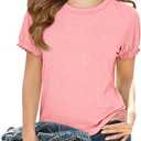 ZDC Girls Ruffle Short Sleeve T Shirt Summer Casual Crew Neck Tops Loose Fit Basic Tees (Pink)