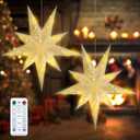 2 Pack 27 Inch Paper Star Lantern, 8 Modes 9-Pointed Star Diwali Hanging Lights, 3D Moravian Star, Christmas Decorations Lamp Indoor for Birthday Wedding Party, White