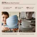 KINGSTONE 12-Piece Bone China Dinnerware Set for 4, Lightweight Porcelain Round Plates and Bowls Set, Durable Scratch Resistant Ceramic Dinner Set, Microwave & Dishwasher Safe, Misty Blue