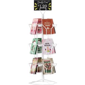 ORLESS Greeting Card Rack Display Stand, 3 Tier Rotating Card Holder Display Retail, 12 Pocket Metal Postcard Holder Display Stand, Greeting Card Holder for Postcards, Brochures, Stickers, Showcase(White)