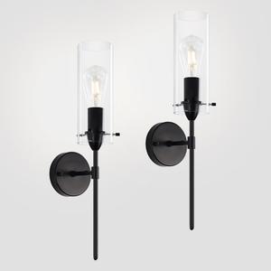 Modern Wall Sconces Set of Two, Black Wall Sconce with Clear Glass Shade, Hardwired Wall Mount Light Fixtures for Living Room Bathroom, Bedroom, Hallway (2 Pack)