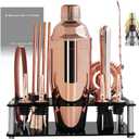 14-Piece Cocktail Shaker Set Bartender Kit with Black Stand, Bar Tool Set for Drink Mixing Bartending Kit Bar Sets Accessories: 750ml(25oz) Shaker, Jigger, Muddler, Cocktail Recipes (Rose Gold)