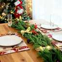 6 FT Christmas Norfolk Pine Garland Real Touch Artificial Greenery Garland Faux Pine Garlands for Mantel Fireplace Table Stairs Indoor Outdoor Christmas Decor, Bonus Gold Ribbon with LED Lights