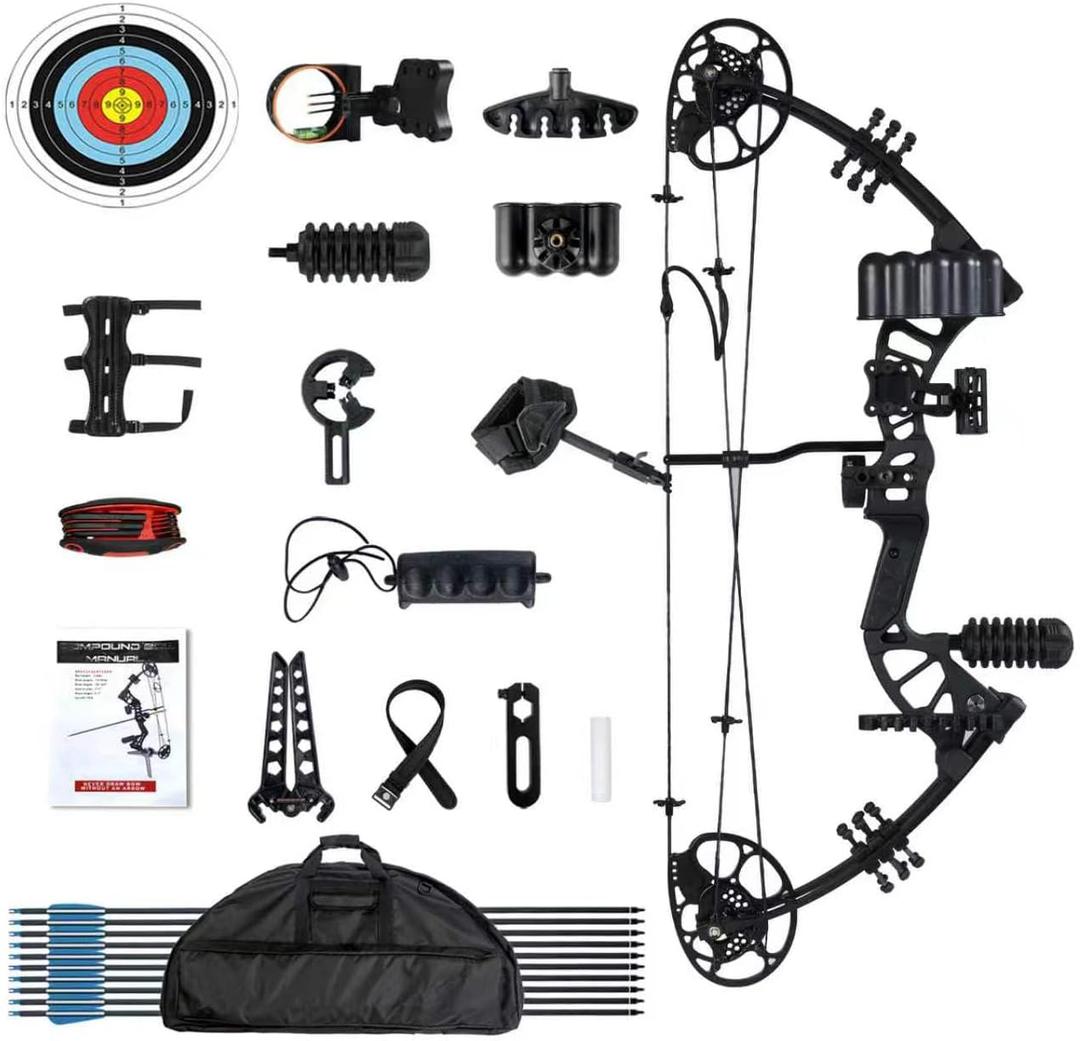 Compound Bow for Youth, Teenagers and Beginners 15-45LBS Draw Weight, Limbs Made in US, Ready to Shoot, Bow and Arrow Set with All The Archery Accessories