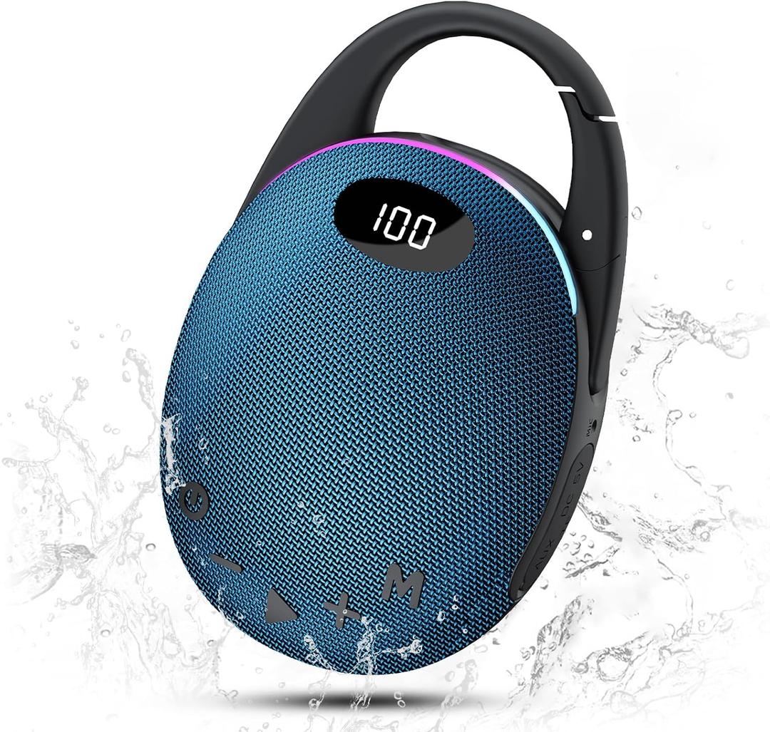 Portable Mini Bluetooth Speaker with HD Sound, LED Power Display, Big Pro Sound with Punchy Bass,Integrated Carabiner, 25H Playtime, Colorful RGB Lights, TWS pairing,Outdoor/Party/Travel, Gift Ideas