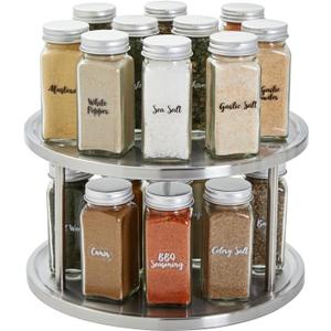 Juvale 2-Tier Lazy Susan Spice Rack Organizer for Cabinet - 10.5 in, Stainless Steel - Kitchen Countertop Organizer & Spice Carousel for Pantry Organization