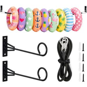 MUOUAKATE Pool Float Storage Holder, 63 Inch Wall Mount Pool Float Organizer Storage Rack with Hangers Rope for Swimming Ring, Towel, Tools & More Storage Indoor Outdoor Space-Saving