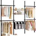 Floor-to-Ceiling Clothes Rack with 2 Storage Baskets and 3 Laundry Hampers, Black