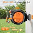 Retractable Garden Hose Reel 1/2 x 100ft, Auto Rewind Hose Reels for Outside, Heavy-Duty Wall-Mounted Outdoor Hose, 10-Mode Nozzle, Adjustable Length, 180 Rotation for Watering, Car Washing