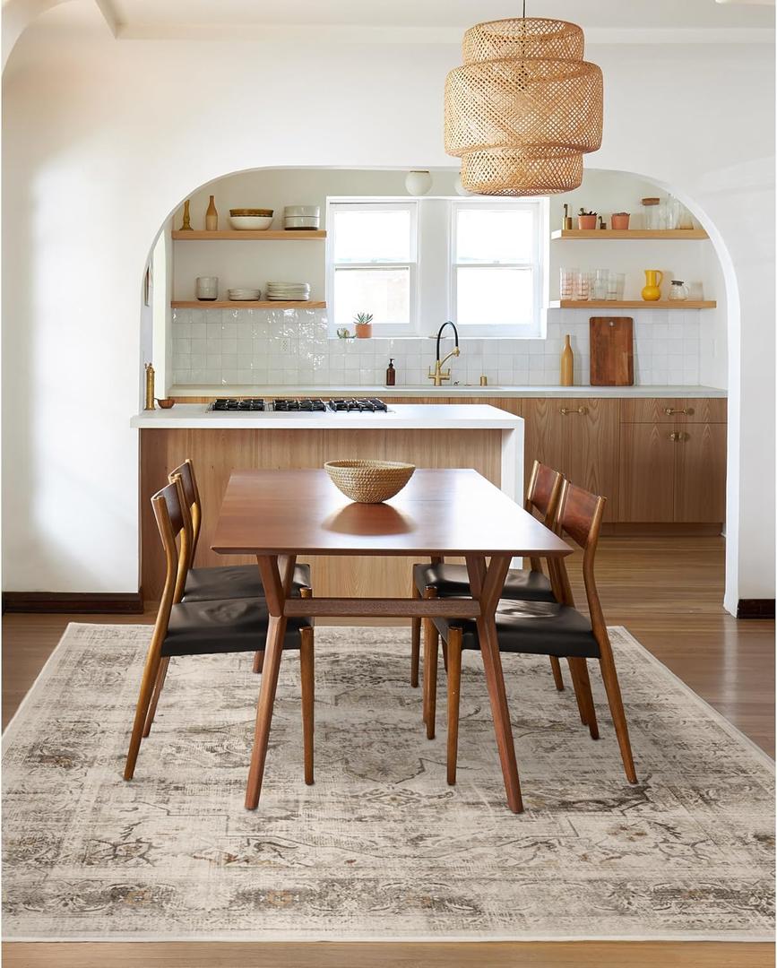 RUGGABLE Washable Vintage Area Rug  Sarrah Hazel 5x7, Stain-Resistant, Non-Slip  Medium Machine Washable Rugs for Living Room, Bedroom, Hallway, Entryway & Officewith Standard Pad