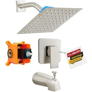 Kuzor Brushed Nickel Bathtub Shower Faucet Set - 304 Stainless Steel Shower Trim Kit with Brass Valve, 8 Inch Square Shower Head & Tub Spout - Easy Installation for Bathroom, Bathtub Kuzor Brushed Nickel Bathtub Shower Faucet Set - 304 Stainless Steel Shower Trim Kit with Brass Valve, 8 Inch Square Shower Head & Tub Spout - Easy Installation for Bathroom, Bathtub