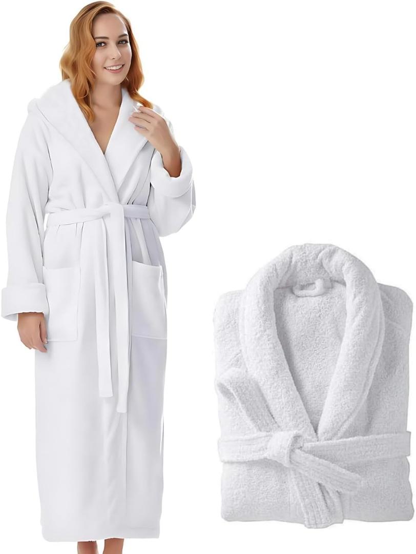 Cotton Terry Robes for Women and Men, Terry Shawl Collar Bathrobe, ONE SIZE - UNISEX Men & Women Spa Robe (White)