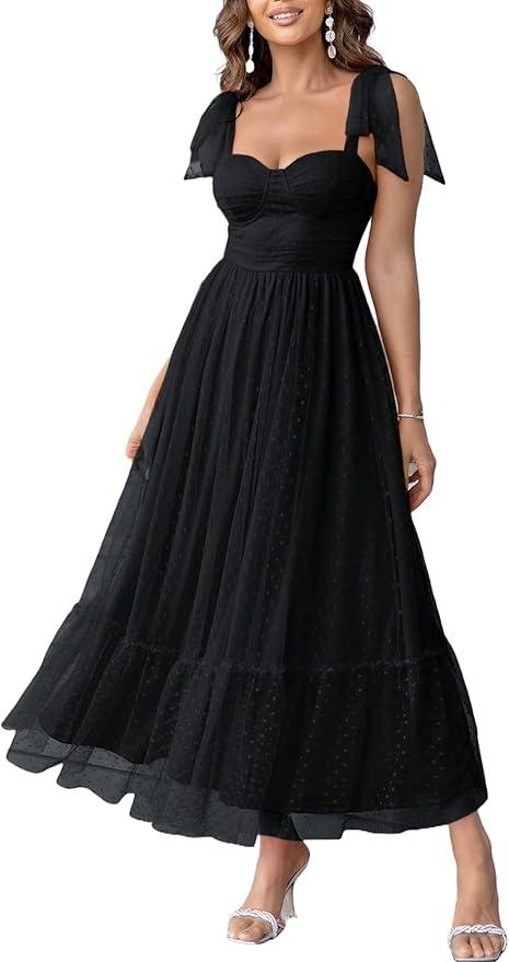 SISKIN Summer Cocktail Dresses for Women Tie Shoulder Semi Formal Dresses Hem Mesh Birthday Wedding Guest Dress, Large