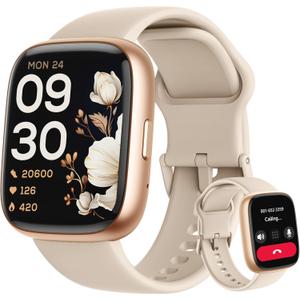 Smart Watch, Alexa Built-in, Answer/Make Calls 44mm Smartwatch Women Men, 1.83" Sports Watch IP68 Waterproof, Heart Rate SpO2 Sleep Stress Monitor, Step Counter Watch for Android & iOS Phone (Beige)
