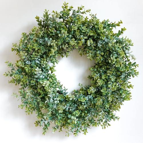 Wreaths for Front Door 24", Door Spring Wreath with Eucalyptus Boxwood Leaves, Greenery Wreath Door Decoration for Spring Summer All Season Home and Outdoor