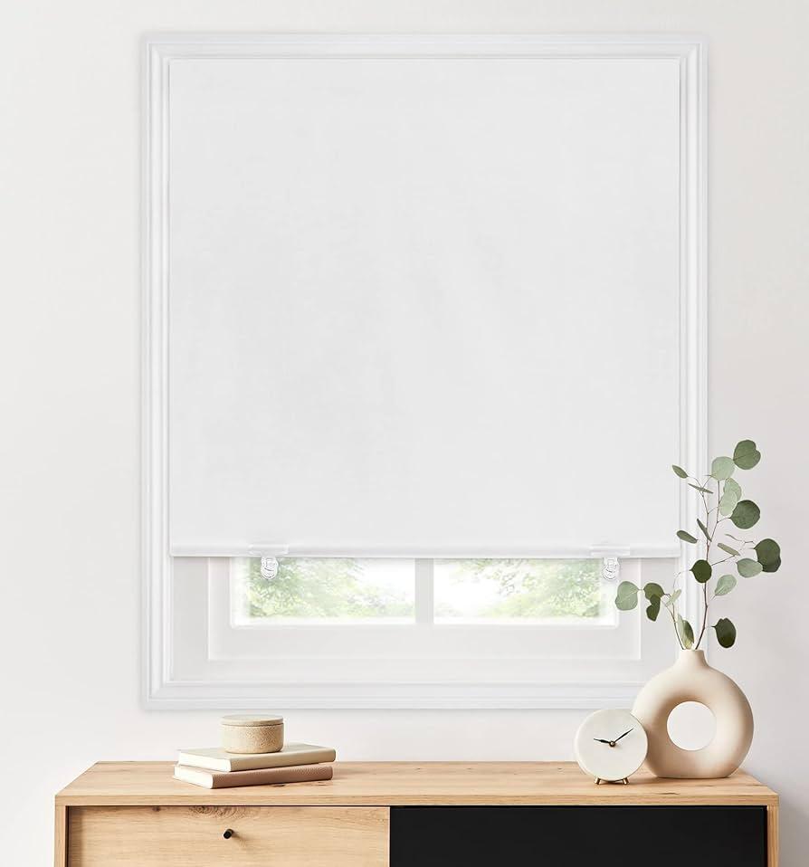 LazBlinds 100% Blackout Roller Shades, No Tools No Drill Cordless Blinds for Windows, Thermal Insulated UV Protection Privacy Window Shades 