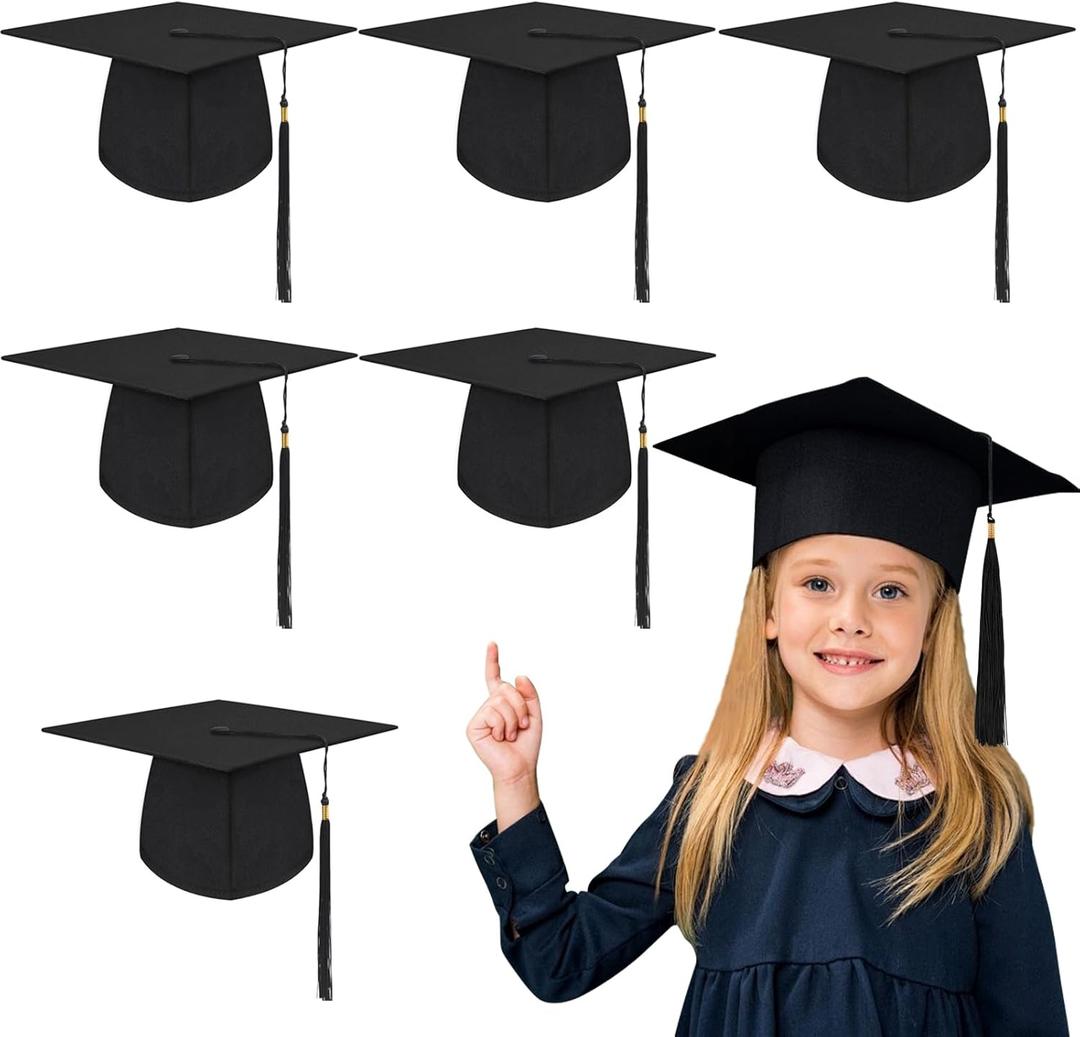 FOIMAS 6pcs Graduation Cap, Black Grad Caps with Tassel Adjustable Grad Hat for Pre-K Preschool Graduation Decoration Supply