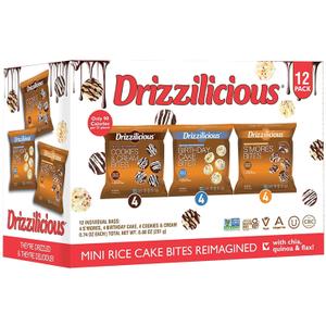 Drizzilicious Mini Rice Cakes Variety Pack - Rice Crisps, Healthy Snack for Adults and Kids, Flavored Rice Cakes, Vegan, Gluten Free, Allergen Free, Only 90 Calories Per Bag - 0.74 oz (Pack of 12) (EXP 03/05/26)