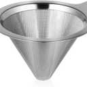 Zerodeko 1PC Reusable Coffee Filter, Stainless Steel Cone Dripper, Silver, Brews 1-2 Cups
