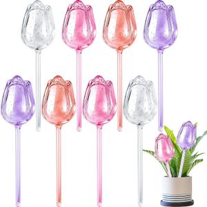 8 Pcs Self Watering Globes Tulips Bulbs Automatic Plant Watering Devices Plastic Plant Self Waterer Insert Spikes for Indoor Outdoor Garden Decoration