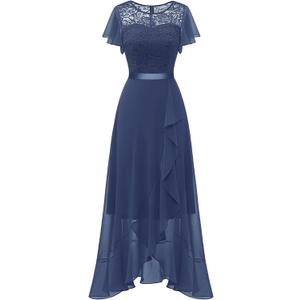 BeryLove Formal Dresses for Women 2026 Wedding Guest with Slit Cocktail Elegant Lace Long Prom Dress (Medium, Grayish Purple)