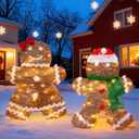 2 Pcs Rattan Lighted Gingerbread Man Decoration 16" Outdoor Christmas Yard Decorations Pre-lit Light up 2D Gingerbread Couple Decor for Xmas Home LED Lighted Indoor Yard Garden Winter Holiday Displays