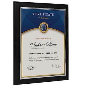 10.5 x 13" Certificate Display Plaque - Offered in Coated Black Wood with an 8.5 x 11" Silver Frame - Slide in Your Diploma, Award Certificate, Award of Achievement, Class Photo, and More