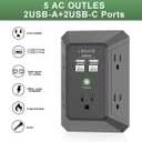 Surge Protector, QINLIANF 5 Outlet Extender with 4 USB Ports(2USB-C) | 1680 Joules, 3-Sided Power Strip, Multi Plug Wall Outlet Adapter Spaced for Home Travel Office, Black