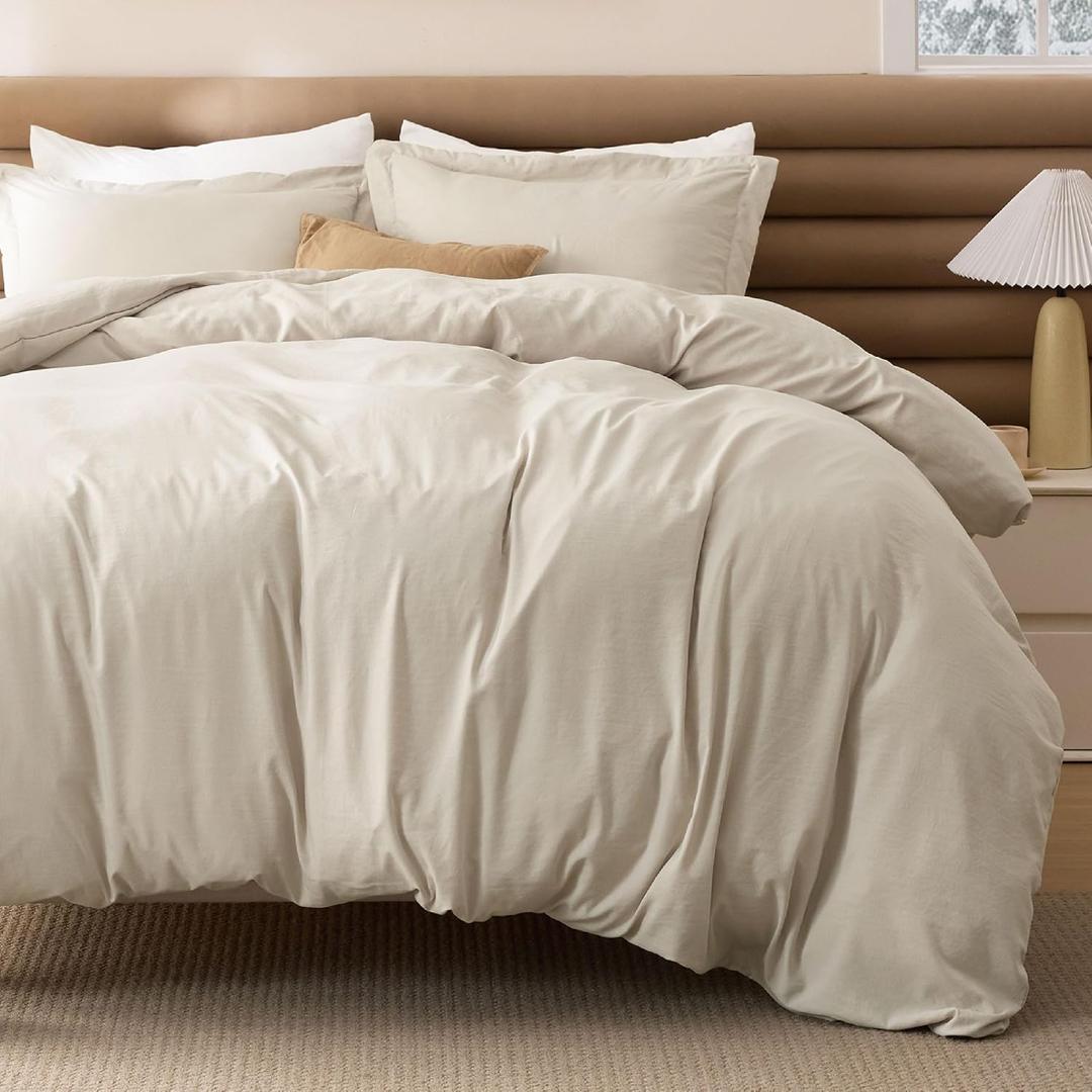 Bedsure Removable Cover with Comforter Duvet Insert California King - 4 Pieces Beige Prewashed Soft Bedding Set for All Seasons Use, Includes 1 Duvet Cover, 1 Comforter, 2 Pillow Shams