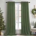Pitalk Olive Green Curtains 102 Inch Length for Living Room 2 Panels Back Tab Pocket Linen Sheer Semi Light Weight Breathable Airy Flowy Loden Green Boho Curtain for Bedroom Bay Window 8.5 FT Long, 52"W x 102"L (Pack of 2)