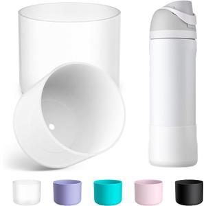 2PCS Silicone Water Bottle Boot for Owala 24oz 32oz 40oz, Anti-Slip Protective Sleeve Bottom Bumper Protector for FreeSip, Twist, and Flip Stainless Steel Water Bottles (Clear)
